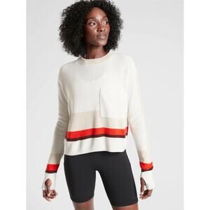 Athleta Women's Ivory Red Trailhead Colorblock Long Sleeve Crewneck Sweater Sz M